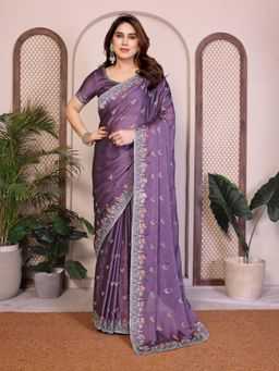 Gahan - Purple Clr Embroidery Works Aare With Unstitched Blouse