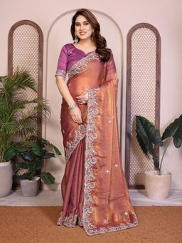 Gahan - Copper Embroidered Work Saree With Work Unstitched Blouse