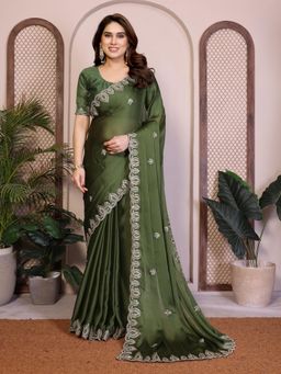 Gahan - Green Embroidered Work Saree With Work Unstitched Blouse