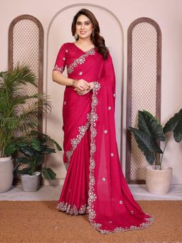 Gahan - Pink Embroidered Work Saree With Work Unstitched Blouse