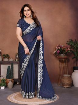 Gahan - Blue Embroidered Work Saree With Work Unstitched Blouse