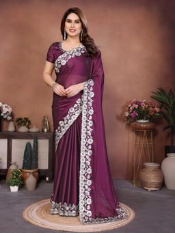 Gahan - Purple Embroidered Work Saree With Work Unstitched Blouse