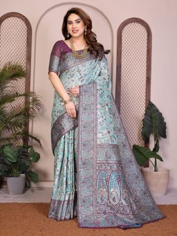 Gahan - Blue Cotton Silk Saree with Unstitched Blouse