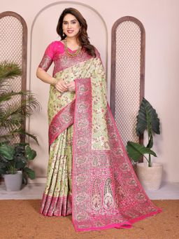Gahan - Green Cotton Silk Saree with Unstitched Blouse