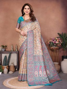 Gahan - Beige Cotton Silk Saree with Unstitched Blouse
