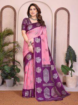 Gahan - Pink Cotton Silk Saree with Unstitched Blouse