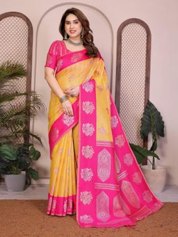 Gahan - Yellow Cotton Silk Saree with Unstitched Blouse