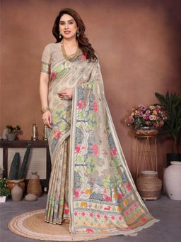Gahan - Cream Cotton Silk Saree with Unstitched Blouse