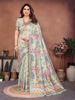 Gahan - Green Cotton Silk Saree with Unstitched Blouse