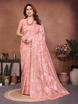 Gahan - Pink Cotton Silk Saree with Unstitched Blouse