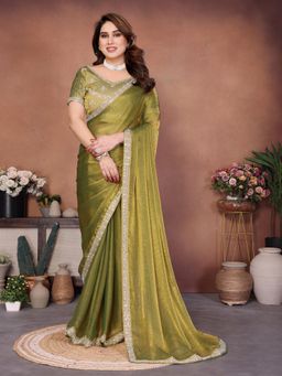 Gahan - Green Beads Work Saree with Beads Work Unstitched Blouse