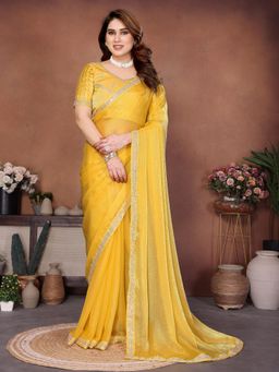 Gahan - Yellow Beads Work Saree with Beads Work Unstitched Blouse