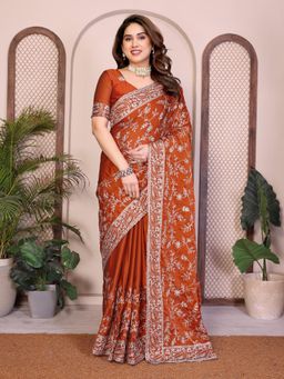 Gahan - Rust Clr Rangoli Silk Saree with Unstitched Blouse