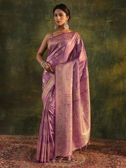 Libas - Purple Ethnic Motif Woven Design Saree With Woven Design Border with Unstitched Blouse