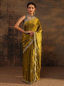 Libas - Green Sequins Embellished Saree With Embellished Border with Unstitched Blouse