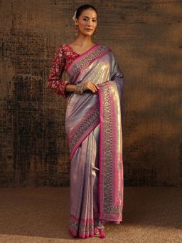 Libas Art - Lavender Ethnic Motif Woven Design Saree With Border with Unstitched Blouse