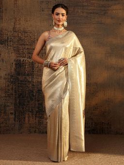 Libas - Gold Ethnic Motif Embellished And Woven Design Saree with Unstitched Blouse