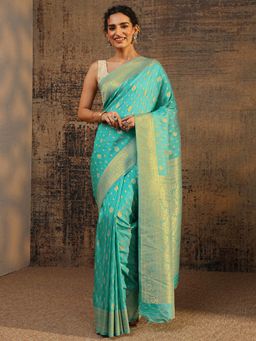 Libas - Blue Ethnic Motifs Woven Design Saree With Zari Woven Design Border with Unstitched Blouse