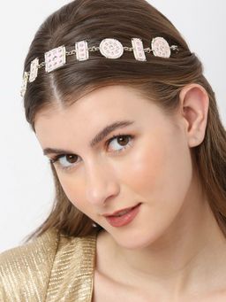 OOMPH - Pink Meenakari Enamel and Kundan Wedding Bridal Hair Chain Band