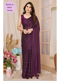 VAIRAGEE - Bombay Wine Embroidered Work Ready To Wear Saree with Unstitched Blouse