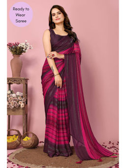 VAIRAGEE - Dubai Wine Printed Ready To Wear Saree with Unstitched Blouse