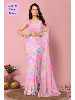 VAIRAGEE - Rakul Pink Printed Ready To Wear Saree with Unstitched Blouse