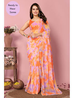 VAIRAGEE - Rakul Orange Printed Ready To Wear Saree with Unstitched Blouse