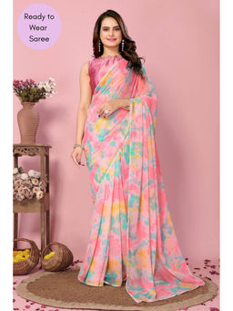 VAIRAGEE - Rakul Peach Printed Ready To Wear Saree with Unstitched Blouse
