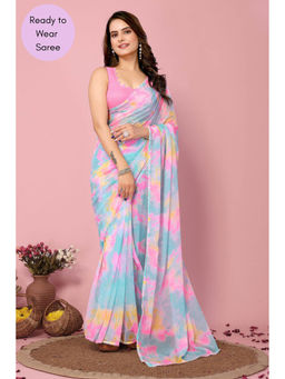 VAIRAGEE - Rakul Blue Printed Ready To Wear Saree with Unstitched Blouse