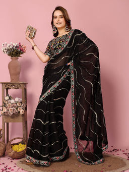 VAIRAGEE - Balaji Black Silk Blend Embroidered Work Saree with Unstitched Blouse