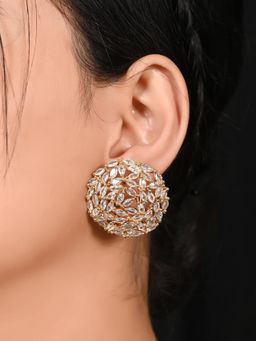 Ratnavali Jewels - Gold Plated CZ AD Studded White Marquise Big Round Stud Tops Earrings