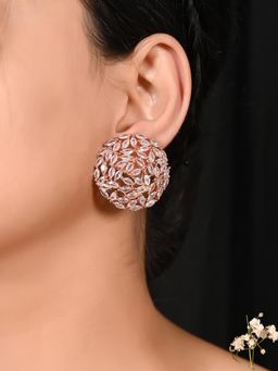 Ratnavali Jewels - Rose Gold Plated CZ AD Studded White Marquise Big Round Stud Tops Earrings
