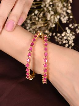 Ratnavali Jewels - Gold Plated Red Stone Ad Studded Dazzling Bangles (Set Of 2)