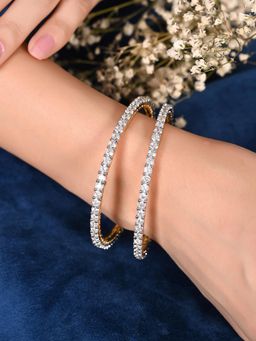 Ratnavali Jewels - Gold Plated Silver Tone Ad Studded Single Line Bangles (Set Of 2)