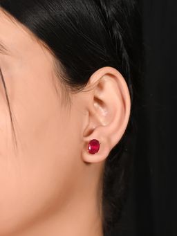 Ratnavali Jewels - Gold Plated CZ AD Studded Red Oval Stud Tops Earrings