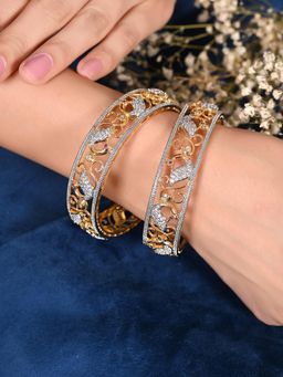 Ratnavali Jewels - Gold Plated Ad Studded Peacock Bangles (Set Of 2)
