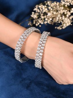 Ratnavali Jewels - Silver Plated Ad Studded White Bangles (Set Of 2)