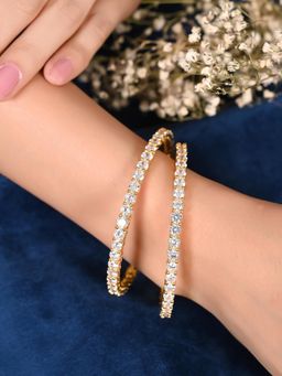 Ratnavali Jewels - Gold Plated White Ad Studded Single Line Bangles (Set Of 2)