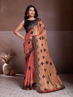 Gahan - Orange Fendy Chiffon Silk Embroidery Work Saree with Unstitched Blouse
