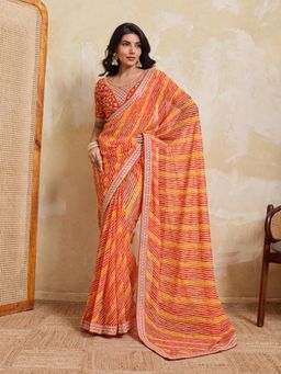 Gahan - Yellow Soft Georgette Bandhej Print Embroidery Saree with Unstitched Blouse