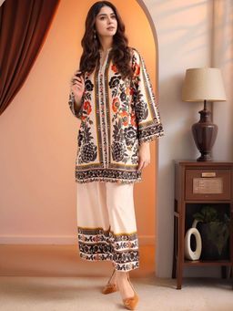 Gahan - Womens Cream Rayon Blend Printed Straight Kurta with Palazzo