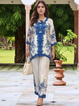 Gahan - Womens Blue Rayon Blend Printed Straight Co-Ord Set