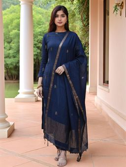 Gahan - Womens Blue Rayon Blend Printed Straight Kurta and Pant with Dupatta