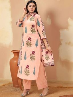 Gahan - Womens Plus Size Peach Rayon Blend Printed Straight Kurta and Pant with Dupatta