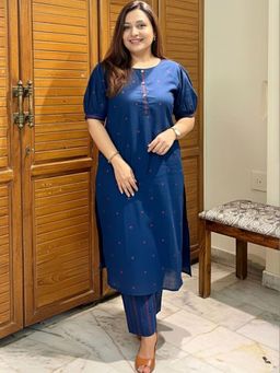 Gahan - Womens Blue Rayon Blend Printed Straight Kurta with Pant