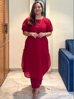 Gahan - Womens Red Rayon Blend Printed Straight Kurta with Palazzo
