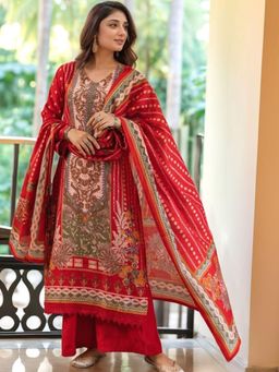 Gahan - Womens Red Rayon Blend Printed Straight Kurta and Palazzo with Dupatta
