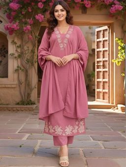 Gahan - Womens Pink Rayon Blend Printed Straight Kurta and Pant with Dupatta