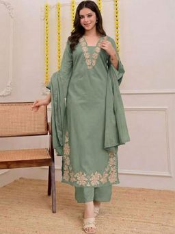 Gahan - Womens Mint Green Rayon Blend Printed Straight Kurta and Pant with Dupatta