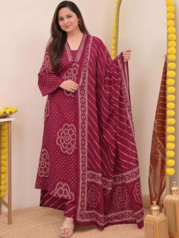 Gahan - Womens Maroon Rayon Blend Printed Straight Kurta and Palazzo with Dupatta